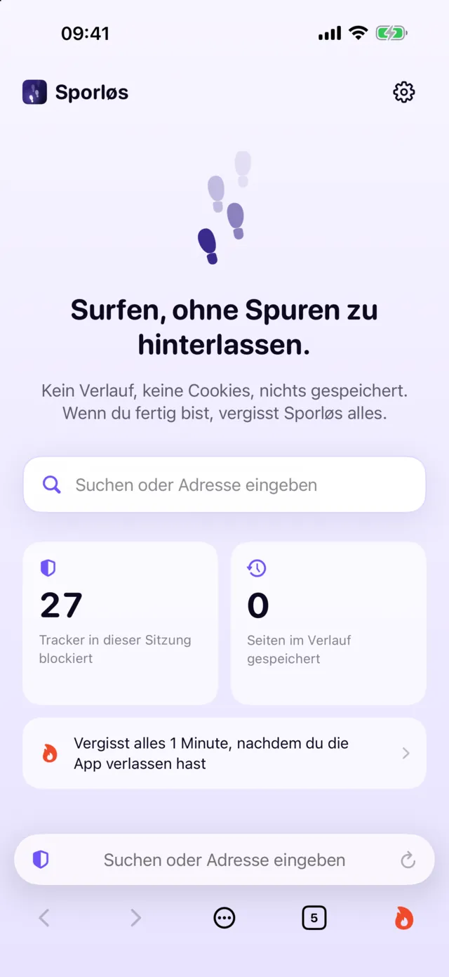 Sporløs auf dem iPhone: Ein leerer Start, mit den bisher blockierten Trackern